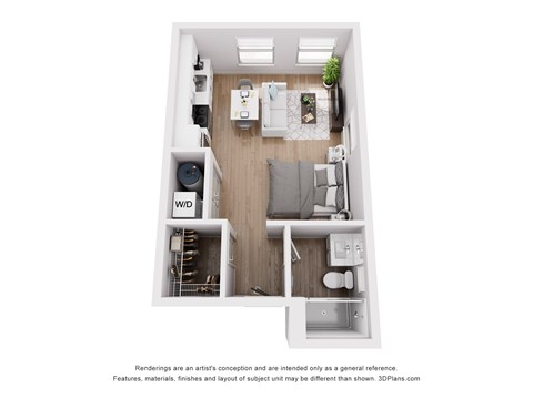 Floor plan for studio, 1 bath, 392 sqft